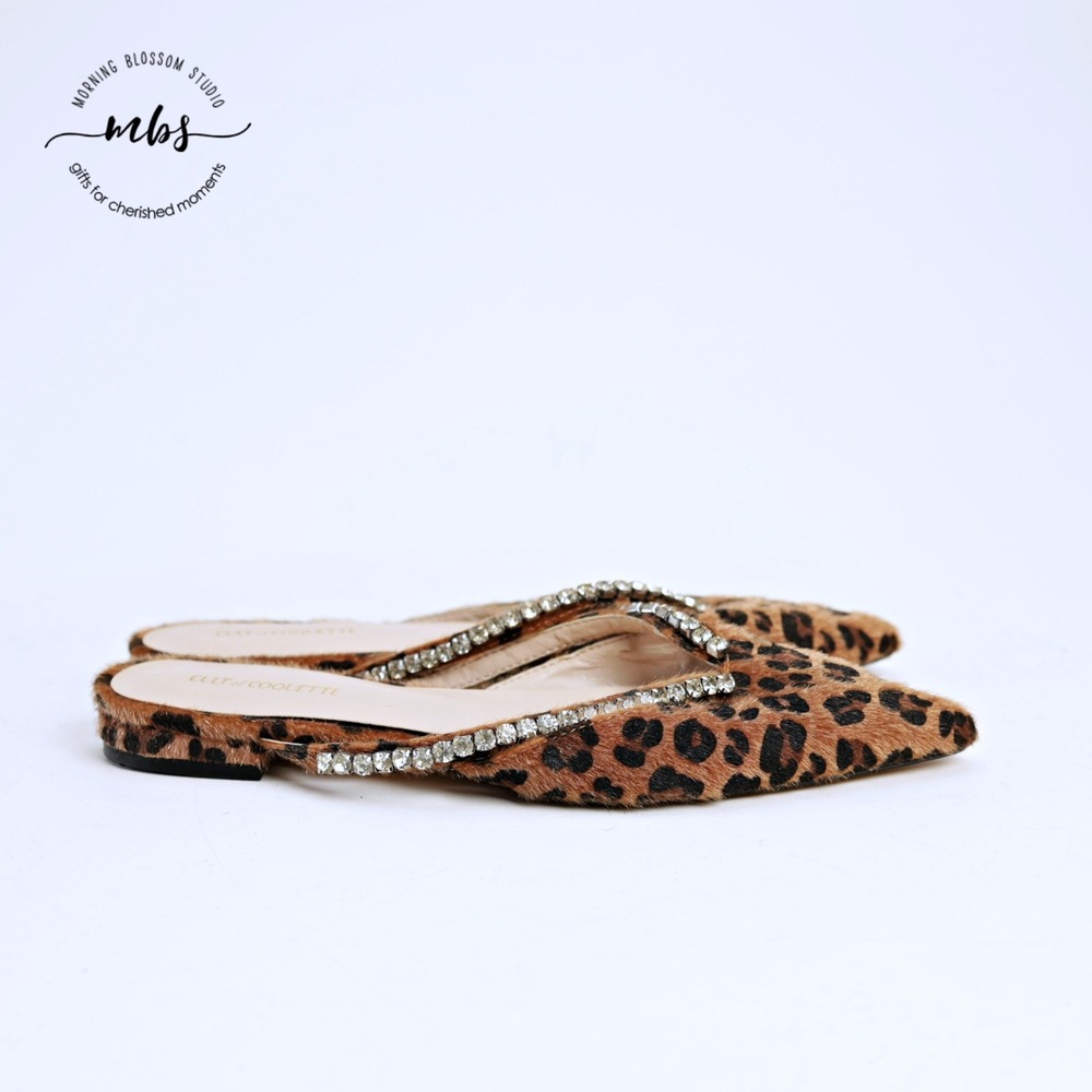 Cult of‎ Coquette Mahshad Vegan Leopard Rhinestone Flats Brown Black Women 8